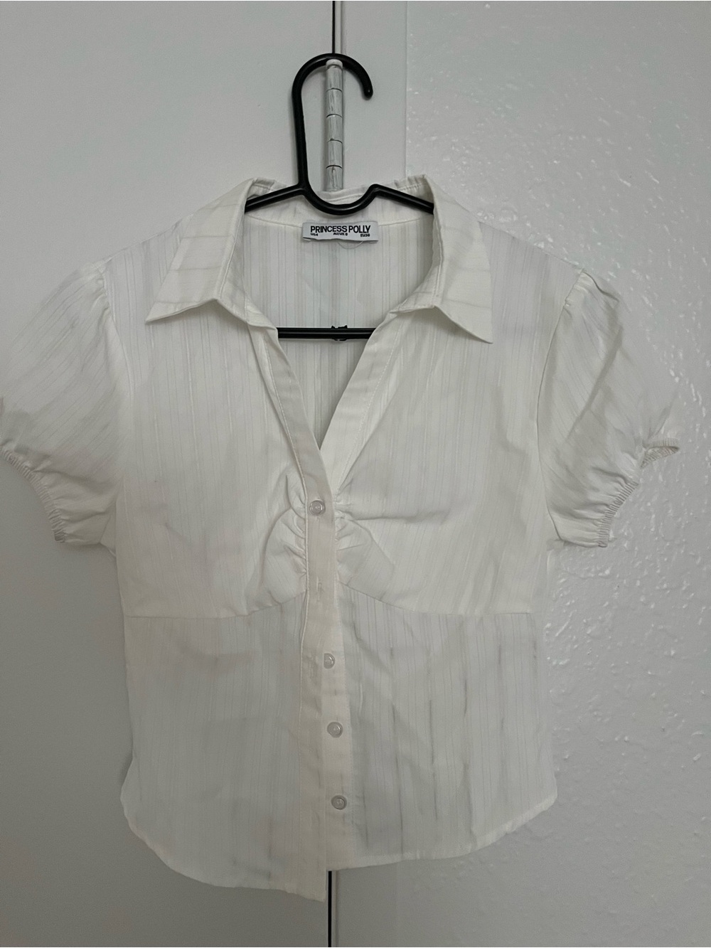 Princess Polly White Short Puff Sleeve Button-Front Blouse